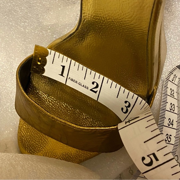 Jeffrey Campbell metallic gold leather open toe ankle strap platform wedge heels - Picture 9 of 9